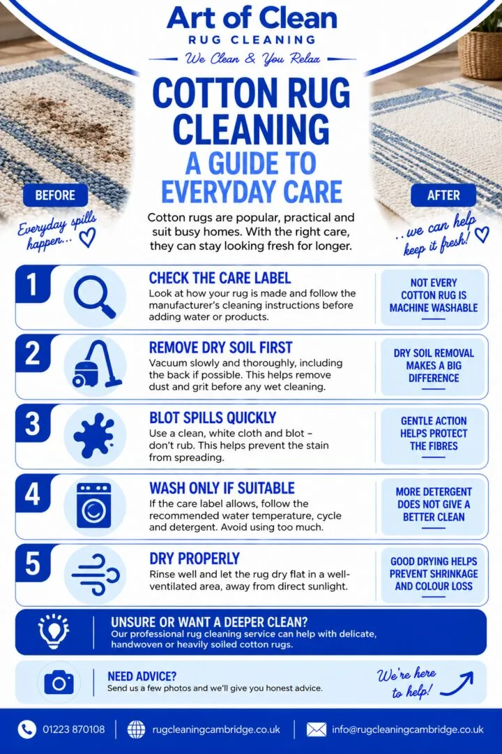 Cotton Rug Cleaning Care Guide info graphic